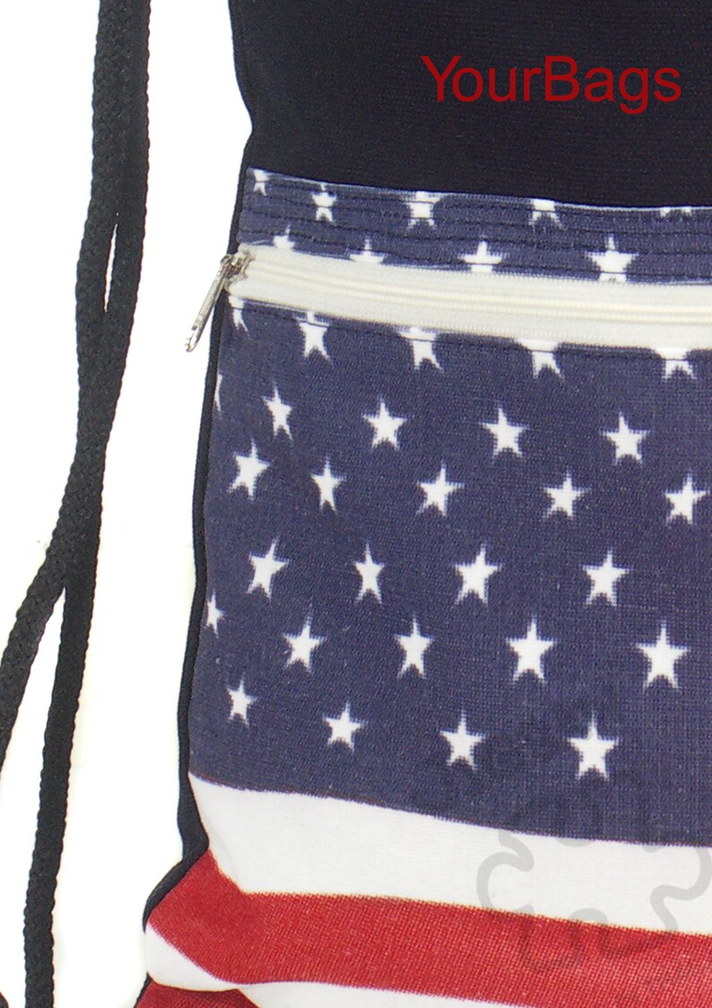 US Flag drawstring bag Canvas Cotton Backpack Laptop bag 2 pocket inside cotton fabric lining or waterproof fabric lining