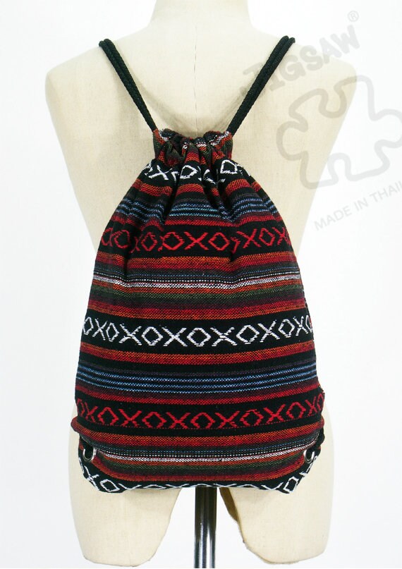 Mochila con cordón de algodón nepalí hecha a mano: mochila tribal