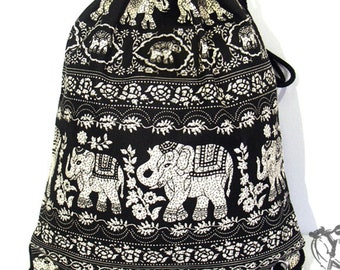 Elefanten Print Canvas Kordelzug Rucksack: Reisetasche mit Taschen