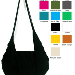 Cotton Hobo bag Crossbody bag  Large bag Shoulder Bag Hippie bag Bohemian Handmade bag Plain Color Many color Black Strap