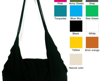 Cotton Hobo bag Crossbody bag  Large bag Shoulder Bag Hippie bag Bohemian Handmade bag Plain Color Many color Black Strap