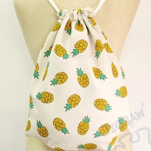 Pineapple Backpack, Canvas bag, ( 2 pocket inside + cotton fabric lining or waterproof fabric lining )