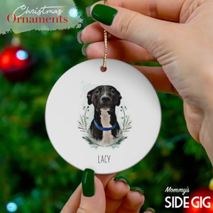 Pet Ornament, Dog Cat Gift, Dog Mom, Ceramic Ornament, Custom Memorial Rememberance Portrait Loss Christmas Holiday Watercolor Personalized