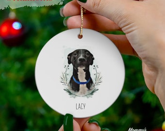Pet Ornament, Dog Cat Gift, Dog Mom, Ceramic Ornament, Custom Memorial Rememberance Portrait Loss Christmas Holiday Watercolor Personalized