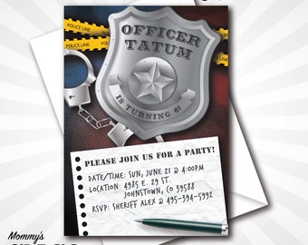 Police Officer Birthday Party, Police Birthday Party Invite, Police Party Invite, Police Birthday, Cop Birthday, Boys Birthday Invite, Girl