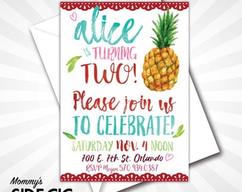 Girls Pineapple Birthday Invitation, Pineapple Birthday Invitation, Tropical Birthday Invitation, Summer Birthday, Pineapple, Fruit Birthday