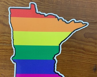 Minnesota Pride LGBT Rainbow Flag Die Cut Sticker 4" Tall.