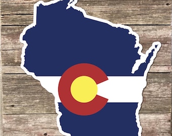 Wisconsin outline with Colorado flag  4 inch decal