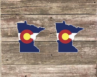 Mini Colorado Flag in the shape of Minnesota 1.5" Decal