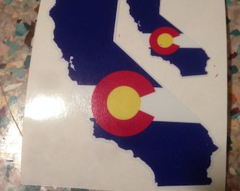 California Outline with Colorado Flag 4 inch tall Decal w/bonus 2 inch tall decal