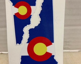 New Hampshire Outline with Colorado Flag 4 inch tall Decal w/bonus 2.5 inch tall decal