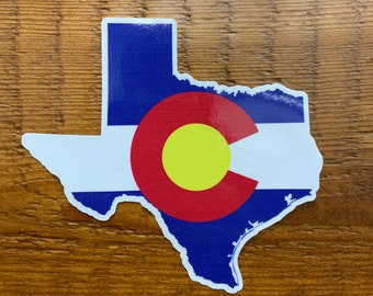 Texas Outline with Colorado Flag 4" Decal
