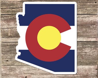 Arizona Outline with Colorado Flag Small - 2.5" Decal