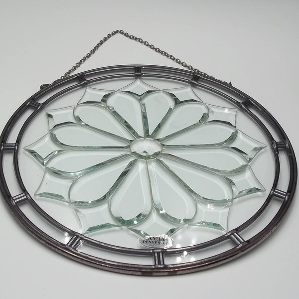 Beautiful Clear Art Glass Flower Pattern Sun Catcher 9" Round