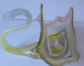 Vintage Hand Blown Murano Style Art Glass Swan Bowl Flared Centerpiece