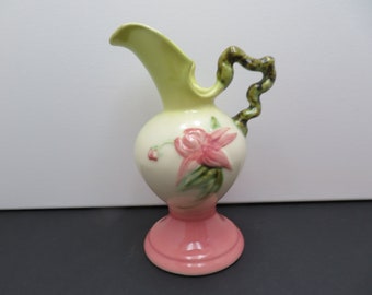 Hull U.S.A. Pitcher Woodland W-6-6 1/2 Glossy Green Pink