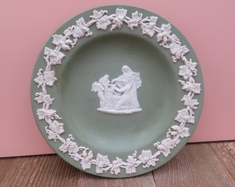 Vintage Wedgwood Sage Green Jasperware Trinket Dish 4 1/4" Plate Coaster Ring Dish