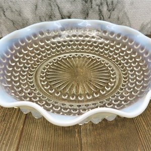 Round Crimped Bowl Moonstone Clear Opalescent by ANCHOR HOCKING 7 3/4"