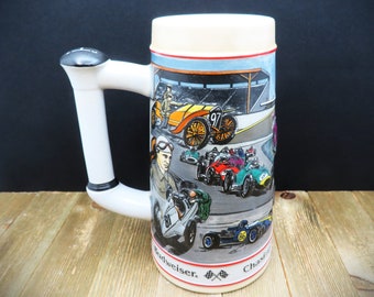 Budweiser 1991 "Chasing the Checkered Flag" Sports Series Stein Made in Brazil by Ceramarte