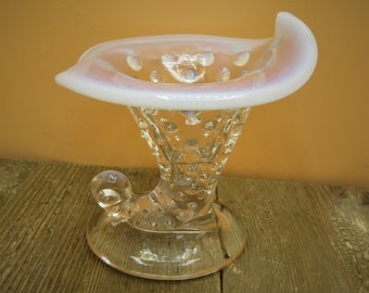 Fenton French Hobnail Opalescent Mini 3 1/2" Cornucopia Vase Toothpick Candle Holder
