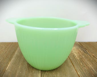 Vintage Jadeite Green Jane Ray Pattern Tabbed Handle Sugar Bowl