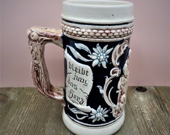 1990's Small German Ceramic Beer Stein Mug no Lid Collector Stein