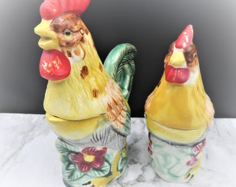 Colorful Rooster Hen Chicken Salt Pepper Shakers Sugar & Creamer Made in Japan