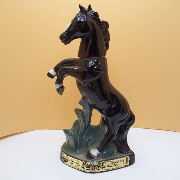 1967 Vintage Black Horse Mustang Decanter Bottle JIM BEAM Beam's Trophy Kentucky