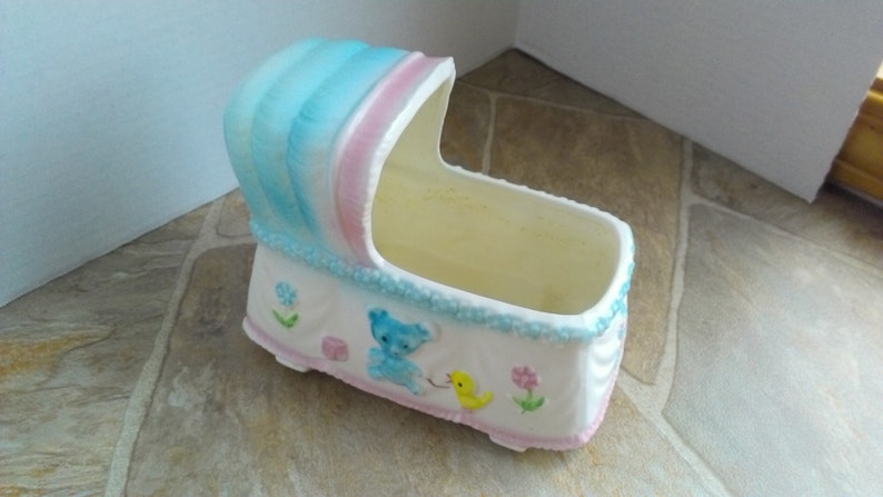 Vintage Blue With Pink Trim Baby Crib Music Box Planter Etsy