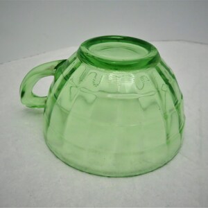 Anchor Hocking Block Design Green Cup Depression Uranium Glass Cup image 5