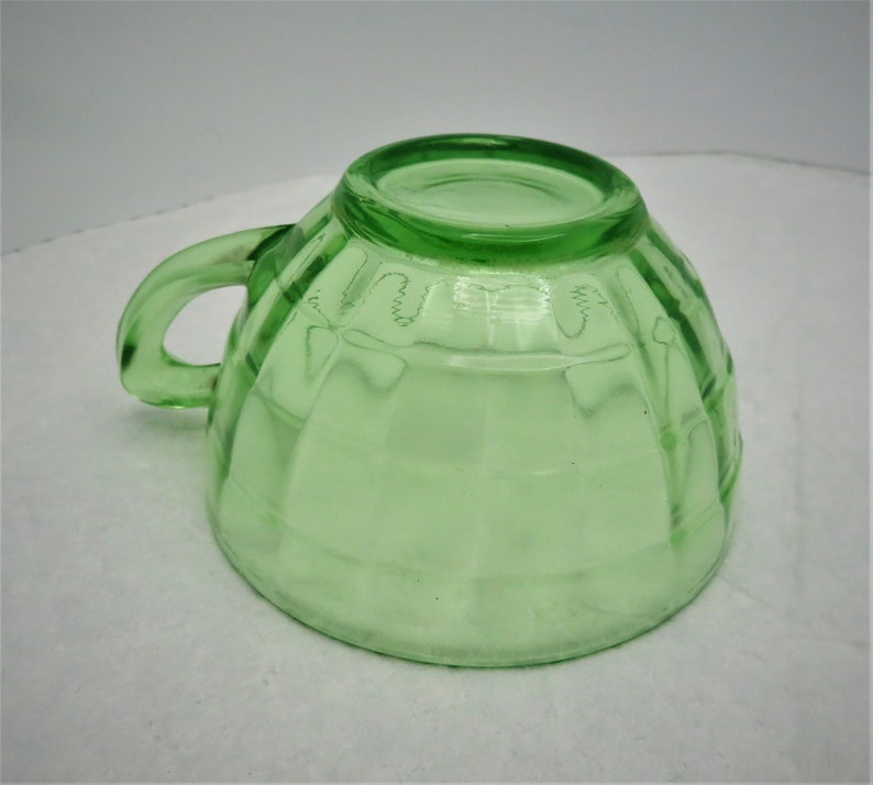 Anchor Hocking Block Design Green Cup Depression Uranium Glass Cup image 5