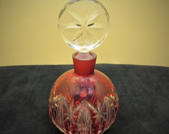 Crystal Bohemian Style Perfume Bottle Red Flashed Cut Glass with Clear Dauber