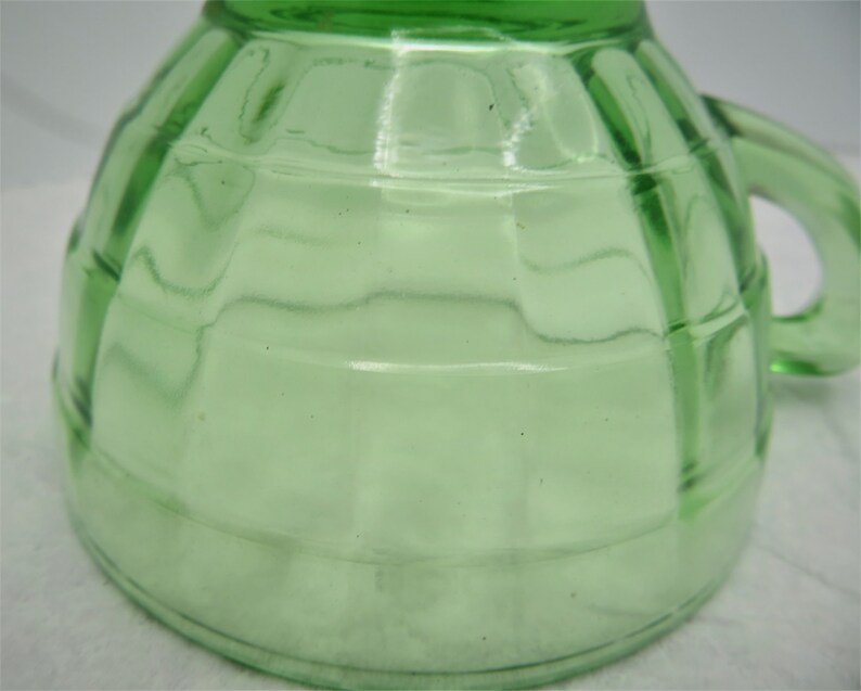 Anchor Hocking Block Design Green Cup Depression Uranium Glass Cup image 9