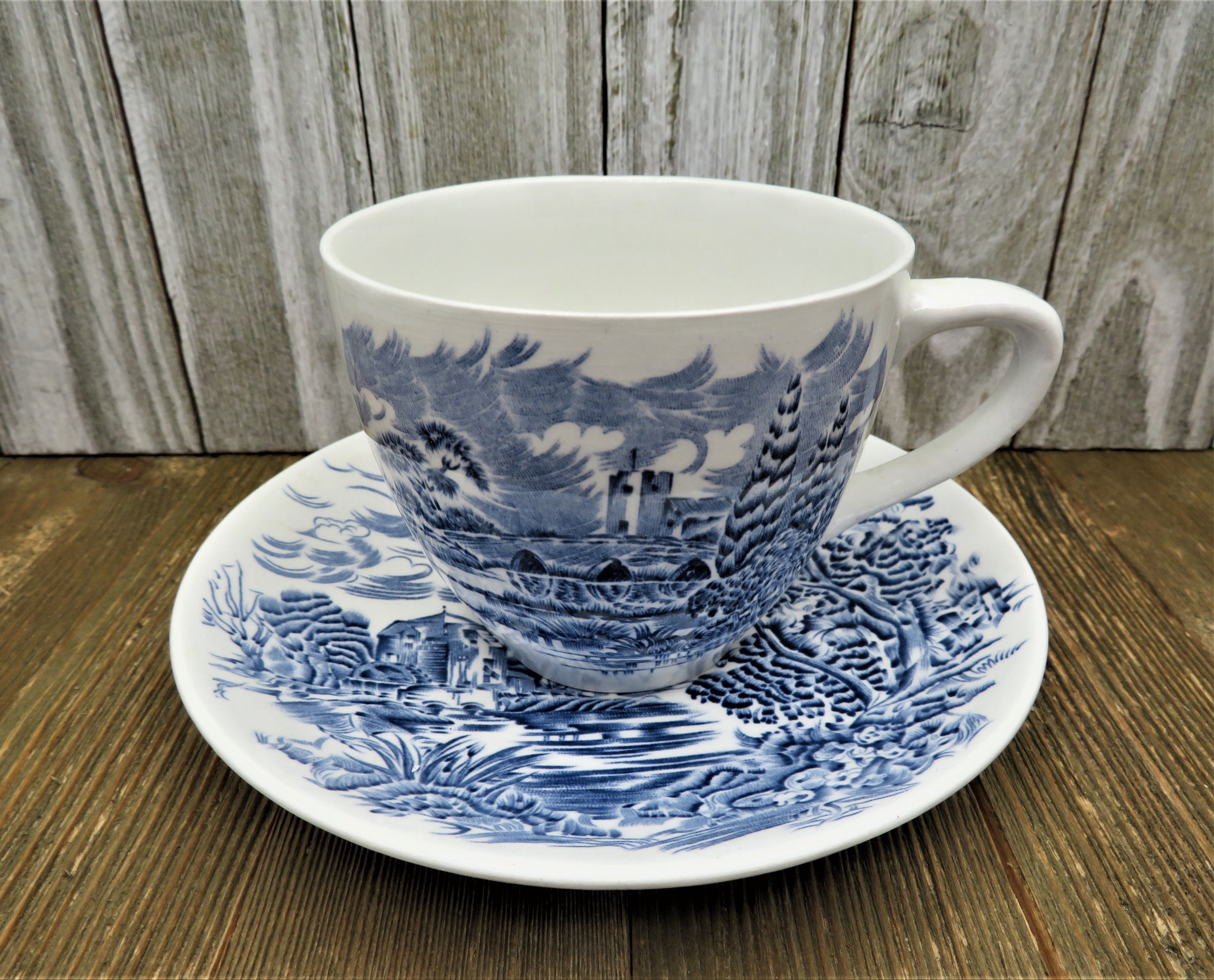Cup & Saucer Set Countryside Blue by Enoch WEDGWOOD China Made in