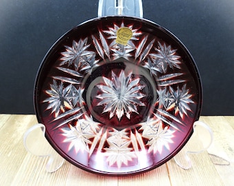 Pretty Red Cut to Clear Crystal Starburst Small Bowl/plate, VGC