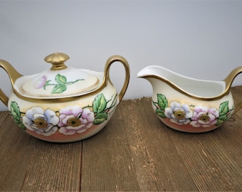 Royal Munich Bavaria Floral Hand Painted Creamer and Sugar Bowl Bavaria Z.S & C