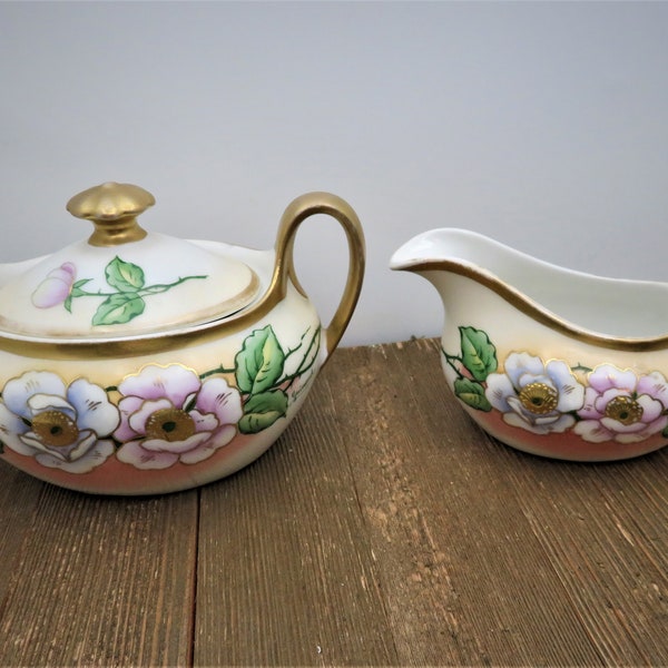 Royal Munich Bavaria Floral Hand Painted Creamer and Sugar Bowl Bavaria Z.S & C