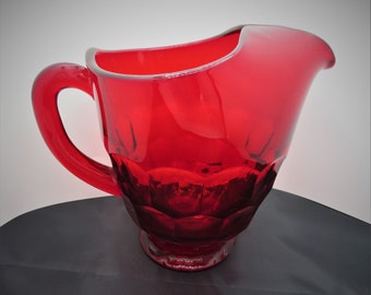 Martinsville Viking Georgian Pitcher Ruby Red Honeycomb Glass  with Ice Lip 7 1/2" tall