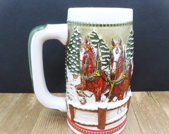 1984 Ceramarte Holiday Clydesdale Covered Bridge Budweiser Beer Stein