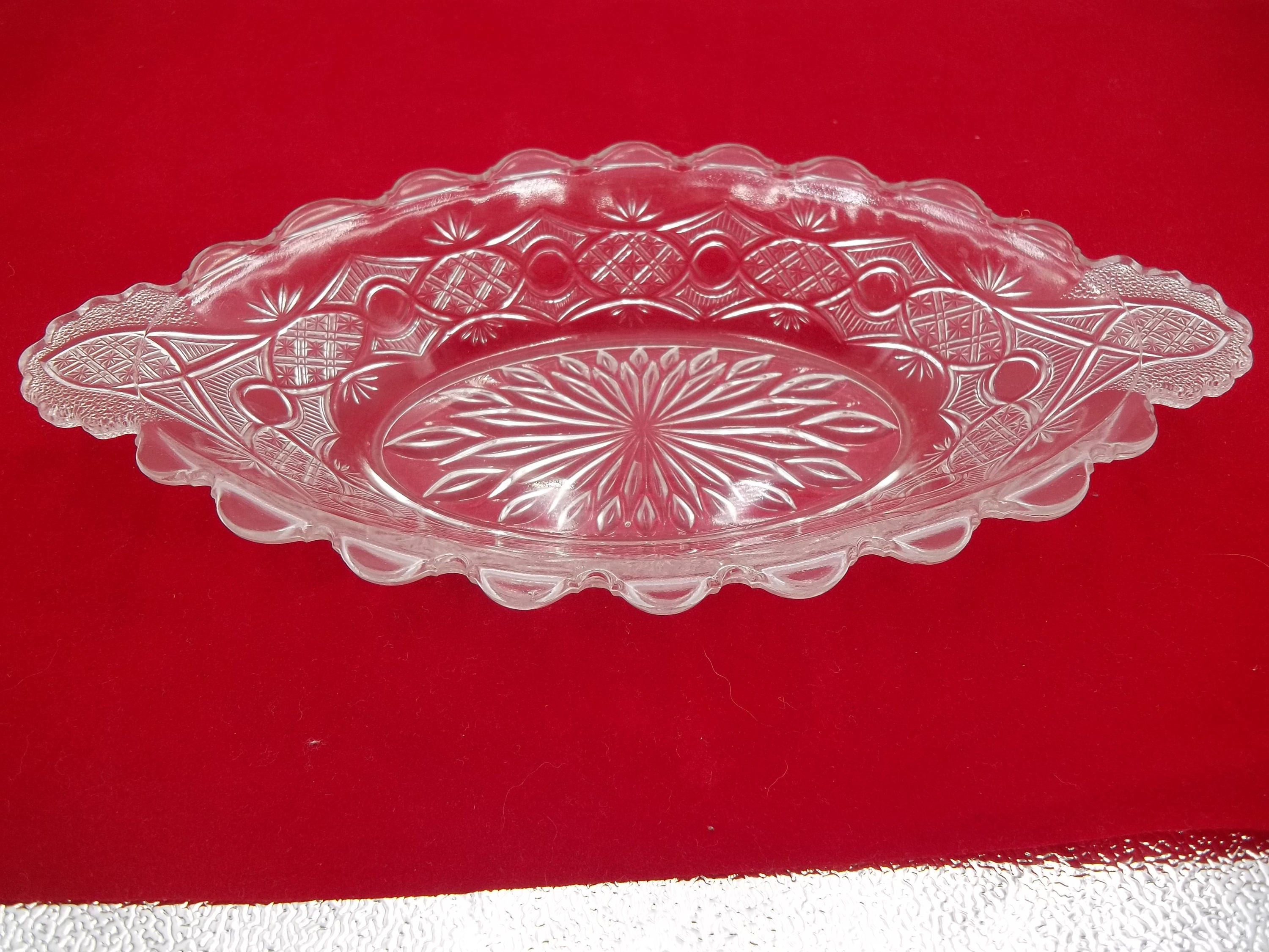 Vintage Clear Pressed Glass Oval Relish Tray Nut Dish with Etsy
