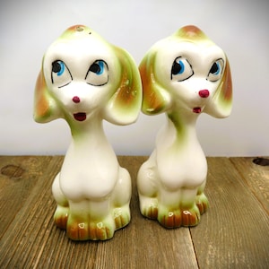 Vintage Kitschy Ceramic Dog Salt And Pepper Shakers 1960’s-1970&#39;s