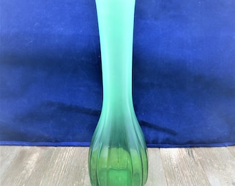 Green Glass Vase with Frosted Green Satin on top with Scalloped Edge 8 1/2"