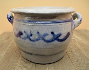Antique Blue and Gray Salt Glazed Crock Stoneware Jar 2-Handled German