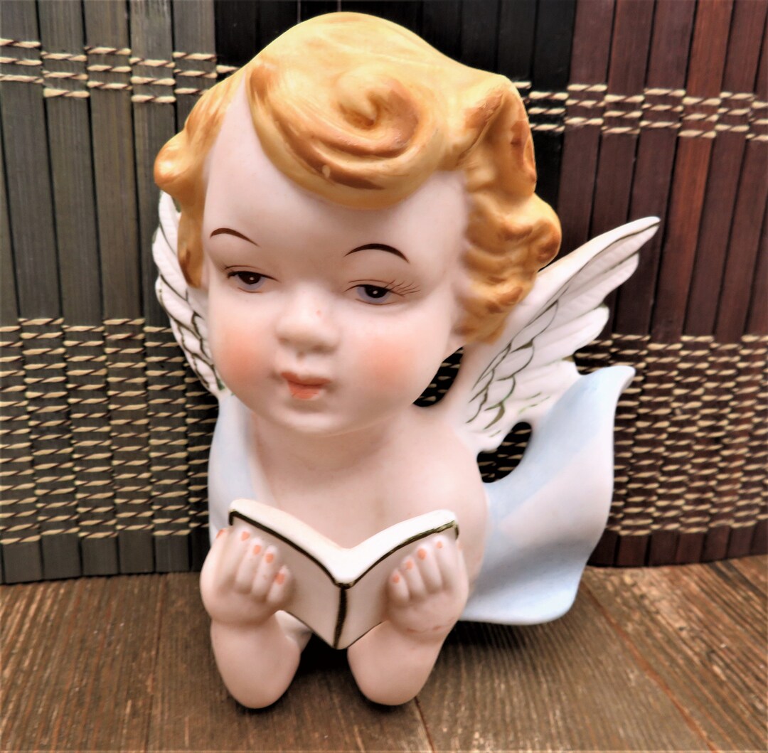 Napco Cherub Angel Reading a Bible Porcelain Bisque Wall Etsy