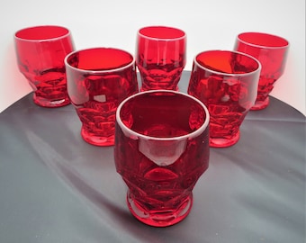 Set of 6 Anchor Hocking Georgian Honey Comb Tumblers Royal Ruby Red Glasses 4" tall