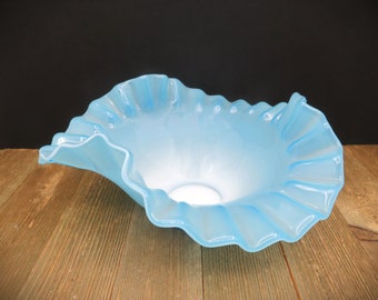 Light Blue Glass Ruffle Crimped Edge Bowl Candy Dish 7" Wide Fenton?