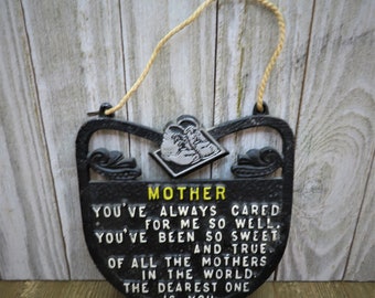 Vintage Home Interior Metal Trivet Collectible Wall Plaque "Mother" Saying