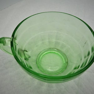 Anchor Hocking Block Design Green Cup Depression Uranium Glass Cup image 7