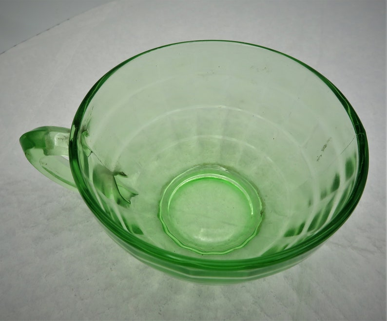 Anchor Hocking Block Design Green Cup Depression Uranium Glass Cup image 7