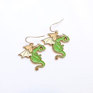 Green Dragon Earrings in Gold